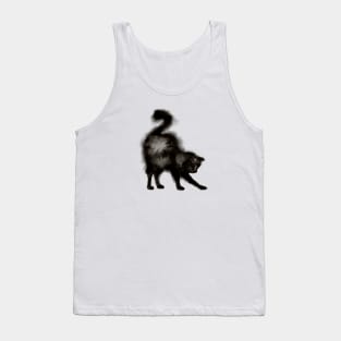 Stretching Black Fluffy Cat Tank Top